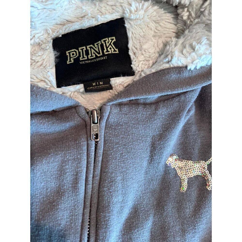 victorias vs victorias secret pink fur lined hooded full zip bling logo hoodie - Picture 5 of 6